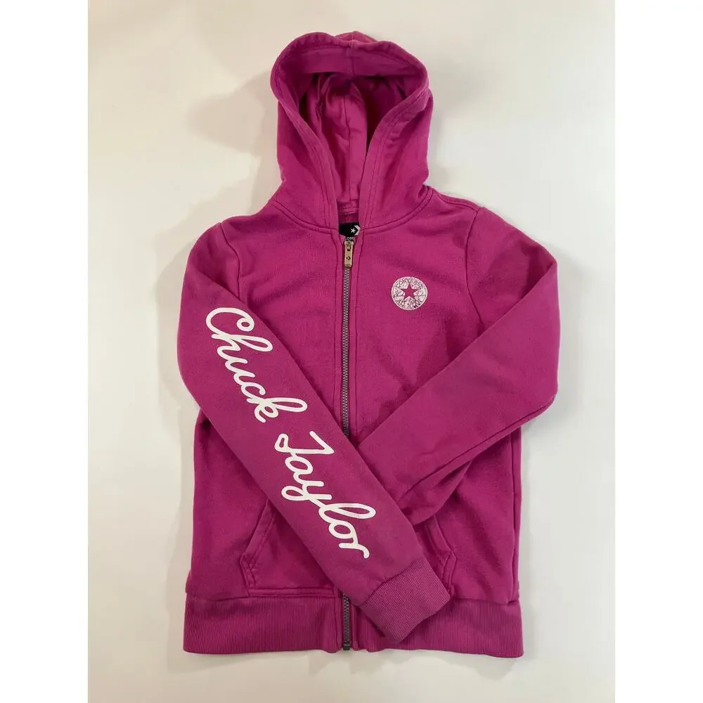 Converse Girls L 12-13 Pink Chuck Taylor Full Zip Hoodie Logo Sweatshirt